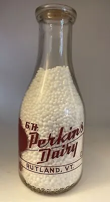 Vintage G.H. PERKINS DAIRY ACL Quart Milk Bottle Rutland Vermont • $21.99