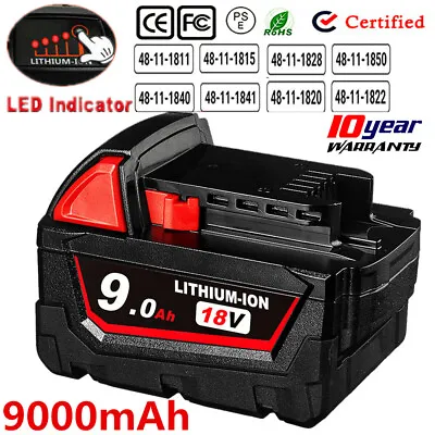 9.0AH For Milwaukee For M18 Lithium Extended Capacity 9.0Ah Battery 48-11-1880 • $31.49