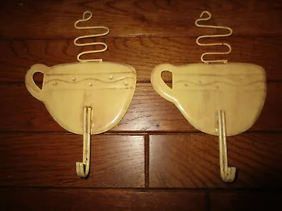 2 Coffee Cup Metal Decorative Wall Hooks GOOD CONDITION 1998 Design Junction 8x5 • $8