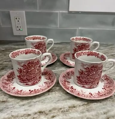 J And G Meakin Romantic England Anne Hathaway's Cottage 4 Cups And Saucers Set • $29.99