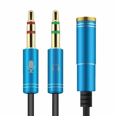 Blue 3.5mm Headphone Microphone Jack Splitter Cable 4 Pole Mic Adapter Male Lead • £2.49