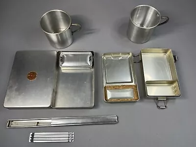 Vintage Camping Meal Mess Kits Japan Tin Cups Italy Lot W/ Chop Sticks • $65