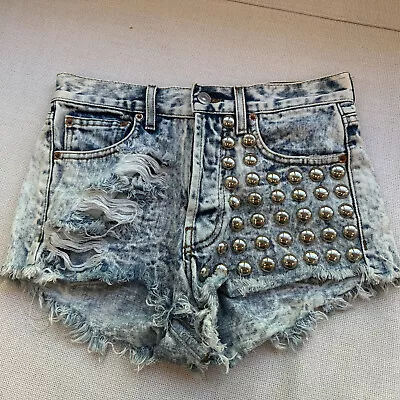 Runwaydreamz Size Small Blue Jean Shorts Ripped With Silver Circle Accents • $38