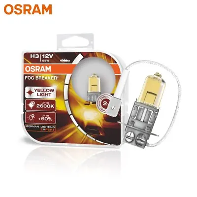 OSRAM H3 Fog Breaker 2600K Yellow Halogen Car Headlight Fog Lamps 12V 55W (Pair) • $23.45