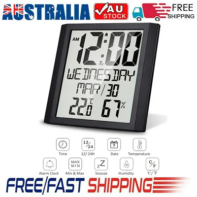 $41.99 • Buy Electronic Digital Display Wall Clock Thermometer Hygrometer Alarm Clock Home AU