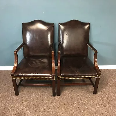 Pair Of Vintage Hickory Chair Co. Leather Lolling Chairs • $1200