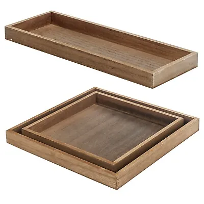 £8.49 • Buy Minimalistic Brown Shallow Wooden Serving Tray Home Display D?cor Trinket Dish