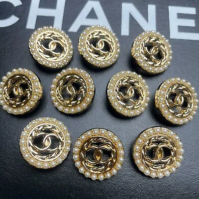10 Chanel Buttons Cc Logo With Pearls Metal 23mm Vintage • $80