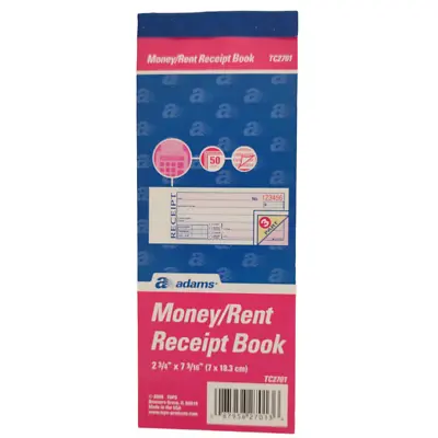 Adams Money Rent Receipt Book 3 Part Carbonless Forms 50 Sets 2 3/4 X 7 3/16 • $4.99