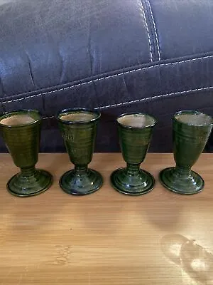 (4) Oaxaca Dripware Mexico Pottery Green Goblet Cups Mini • $75