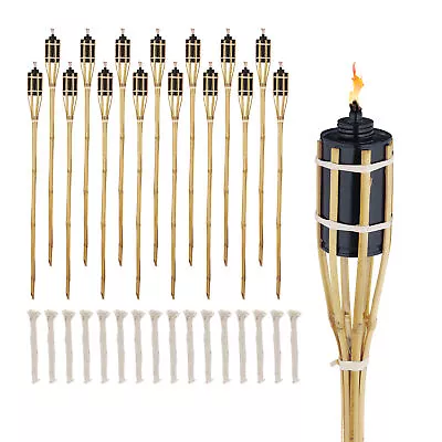 Bamboo Oil Burning Torches Decorative Garden Set 16x Wick Party 90cm Exterior • £56.90