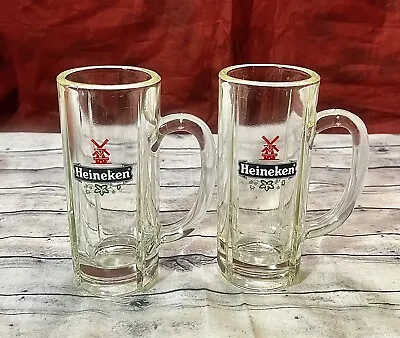 Lot Of 2 Heineken Beer Stein Mugs Heavy Thick Clear Glass Holland Windmill 6.5in • $18