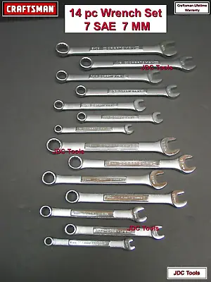 CRAFTSMAN TOOLS 14 Pc SAE MM Combination Wrench Set 7 SAE - 7 MM 12pt • £26.95