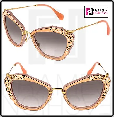 MIU MIU NOIR 04Q Nude Pink Foil Leather Gold Crystal Sunglasses MU04QS Authentic • $158.40