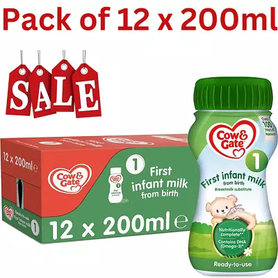 Cow & Gate First Infant Milk Stage1 Ready Made Baby Formula - Pack Of 12 X 200ml • £16.44