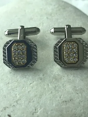 £2.99 • Buy Cufflinks Silver & Gold Tone Diamante Stainless Steel + Gift Bag - Free P&P