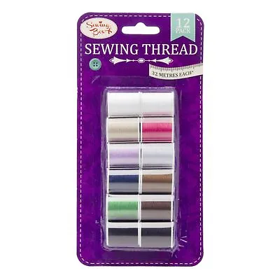 Pack Of 12 Reels Of Assorted Coloured Sewing Threads By Sewing Box • £7.79