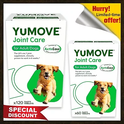 Lintbells YuMOVE Dog Joint Supplement For Adult Stiff Older Dogs 60 120 Tablets • £14.99