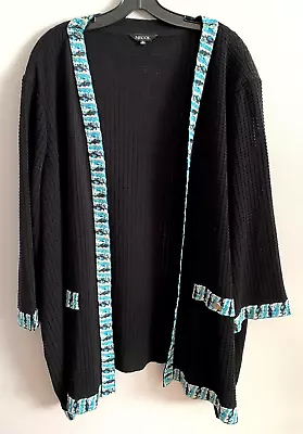 Misook Open Front Cardigan Long Jacket Black Waffle Knit Acrylic Women's Size 3X • $50