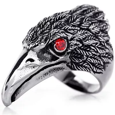 Men's Punk Gothic Hawk Eagle Ring Red CZ Eyes Stainless Steel Biker Band 6-13 • $10.49