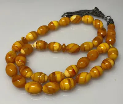 26.5 Grams Antique Natural Ottoman Kahraman Amber Rosary Misbah Prayer Beads. • $390