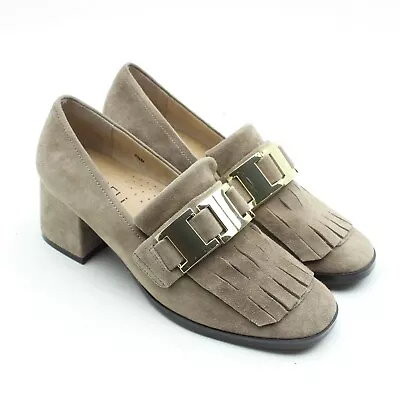 Vaneli Womens Size 5.5 Beige Suede Leather Kiltie Tassel Retro Block Heels • $17.49