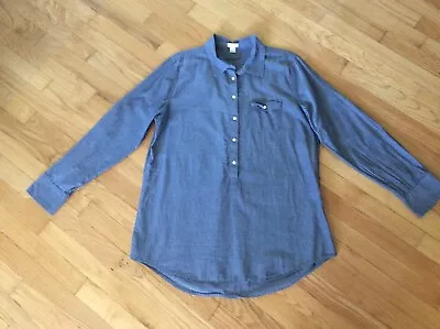 J.CREW Women's Large Gray 100% Cotton Chambray 1/2 Button Shirt Top Blouse Tunic • $19