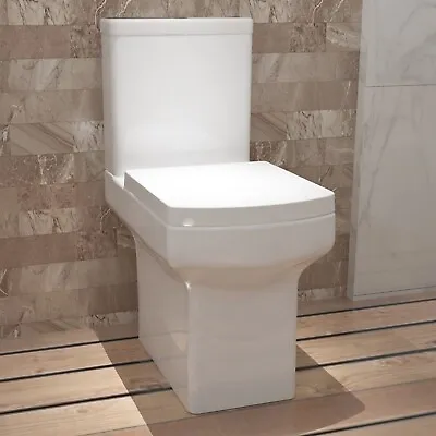 £127.05 • Buy Close Coupled Toilet White Ceramic Square Modern Bathroom Pan & Seat WC Bathroom
