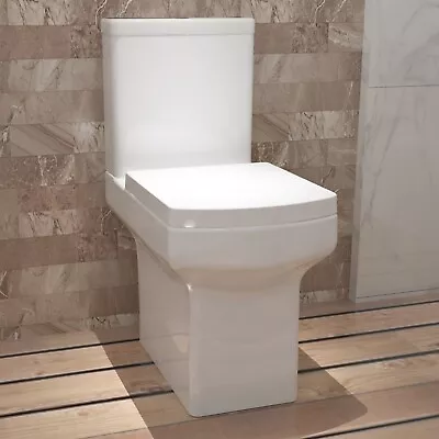 Close Coupled Toilet White Ceramic Square Modern Bathroom Pan & Seat WC Bathroom • £129.74