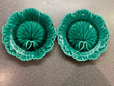 Vintage Pair ‘61 & ‘63 WEDGWOOD Cabbage Leaf Plate Teal Majolica 8” Visible Ware • $39