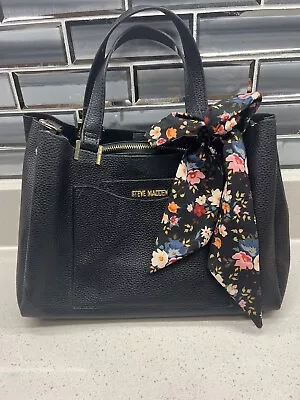 Steve Madden  Black Handbag Purse - Floral Print Scarf - Removable Inner  Bag • $19.99