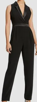 $173.55 • Buy $328 Lini Women's Black Sleeveless V-Neck Pleated Tuxedo Jumpsuit Size Large