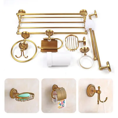 Vintage Complete Bathroom Hardware Set 7PCS Wall Mounted Towel Rack Kit Copper • $101