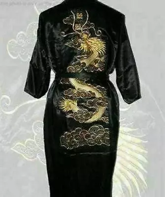 Retro Chinese Silk Satin Kimono Robe Gown Bathrobe Dragon Gown Dress Men. • £20.50