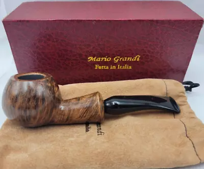 Mario Grandi UNSMOKED Tobacco Pipe Wood Wide Bowl W/ Curved Black Mouth Piece • $194.99