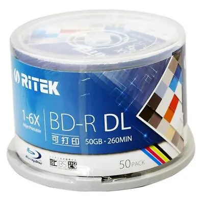 Ritek Blank Printable 50 Pack 50GB 1-6X Blu-ray BD-R DL Double Layer Media Discs • £90.60