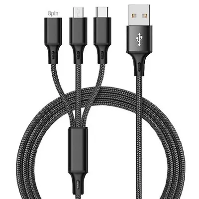 3 In 1 Fast Charging Cable Multi USB To Type C Micro USB Charger 8 Pin Universal • £2.79