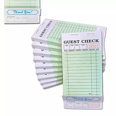 . [10 Books] 2 Part Guest Check Pads Green & White With Carbon Paper. For Waitre • $22.31