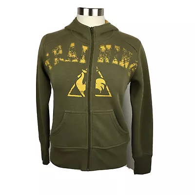 Le Coq Sportif Hoodie L Womens Green Yellow Full Zip Graphic Logo Cotton Blend • £34.40