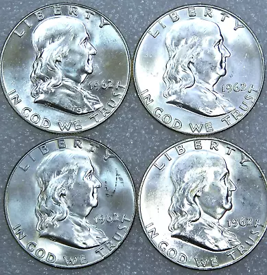 1962-D Franklin Silver Half Dollar White BU Lot Of 4 Coins In Saflips #298G • $79.99