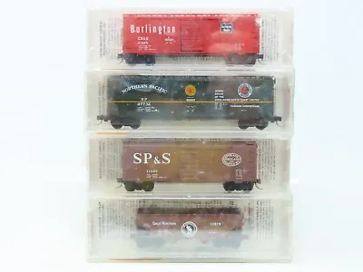 N Micro-Trains MTL #22102 SP&S GN NP CB&Q  Fallen Flags  BN Merger 4-Car Set • $59.95