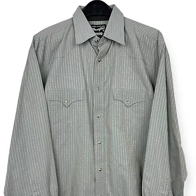 Vintage Wrangler Men's XL Western Pearl Snap 100% Cotton Striped Green • $24