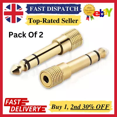 2x Headphone Adapter Small To Big 3.5mm To 6.35mm 1/4 Inch Jack Audio Adaptor UK • £3.95