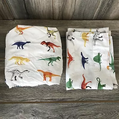 Pottery Barn Kids Finn Dino TODDLER Sheet Flat And Fitted NO PILLOWCASE • $39.99