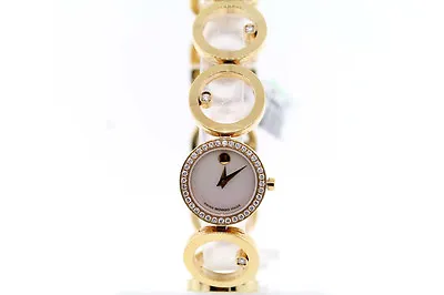 Ladies Movado 0605822 ONO Diamond Bezel Mother Of Pearl Dial Gold-tone Watch • $932