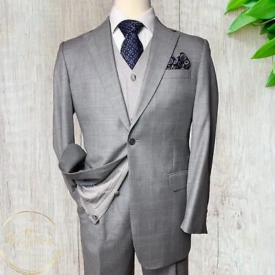 JOS A BANK GOLD Mens 2 Piece Suit Blazer Jacket 41L Pant 34Wx33L Gray/Blue Wool • $179