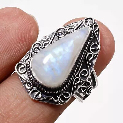 Rainbow Moonstone Gemstone Handmade Ethnic Vintage Ring Jewelry 7.75  SR 2250 • $4.95