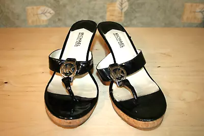 Michael Kors Black Patent Leather Thong Sandals 11 M • $18.95