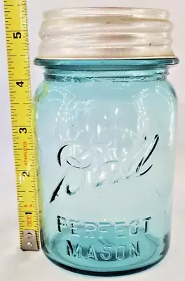 1Vintage Ball Perfect Mason Pint Jar Canning Blue Aluminum Lid Bubbles • $14.23