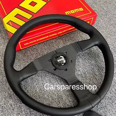 MOMO MonteCarlo 350mm 14' Genuine Leather Thickened Spoke Steering Wheel-Black • $87.40